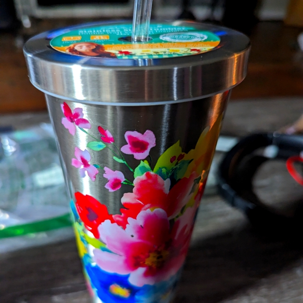 Pioneer Woman Stainless Steel Tumbler 24 oz. New With Straw